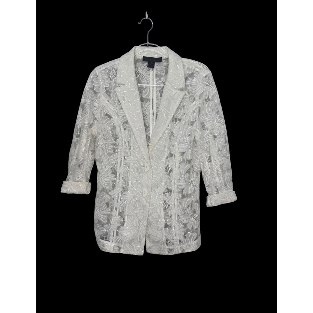 Pleats Collection White Lace Blazer M Bridal Shower Party Wedding Bachelorette